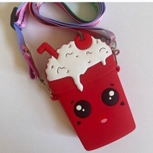 RED Animated Milkshake Silicone Crossbody Bag Small Credit Card Size